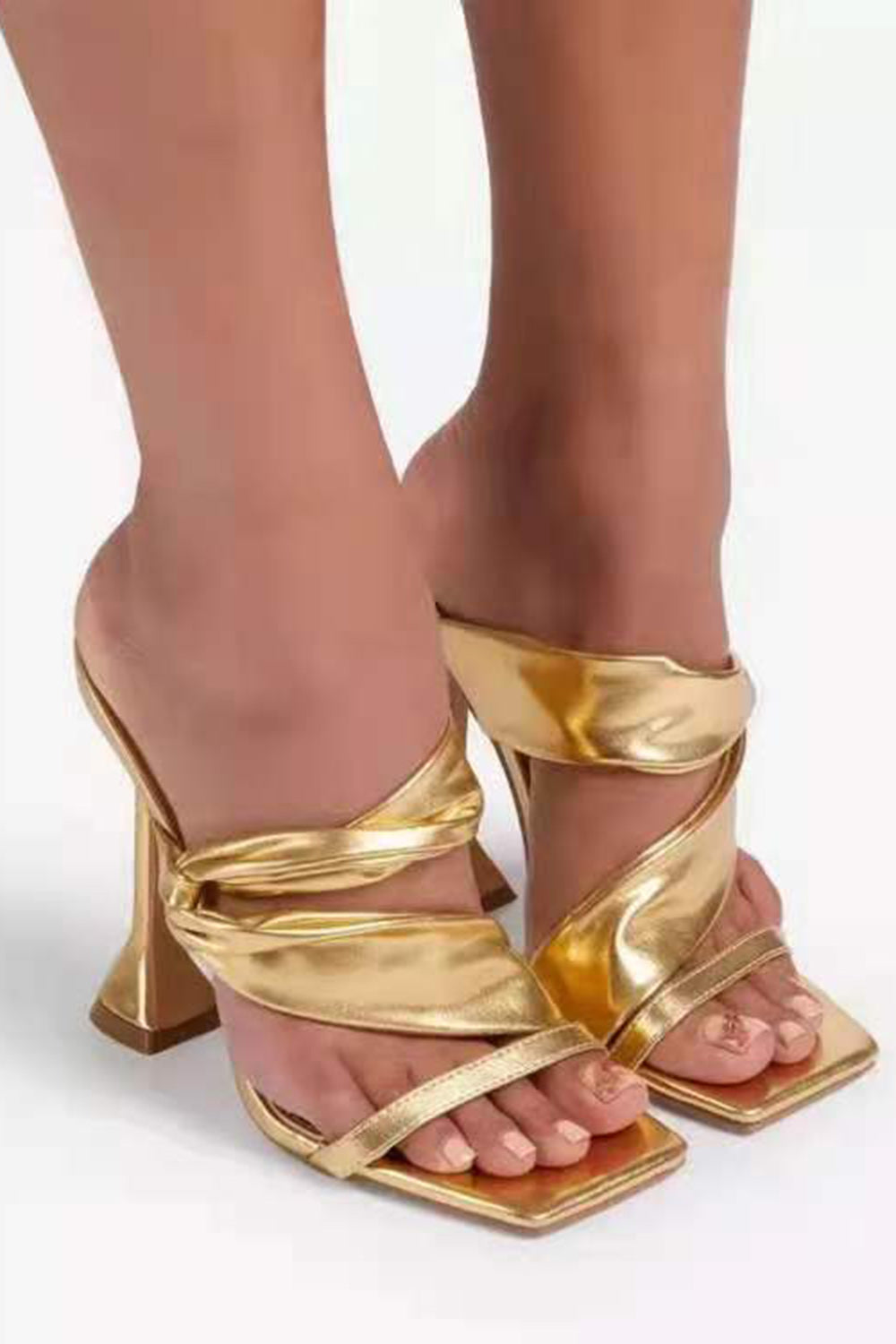 Party Solid Color Square Toe High Heeled Sandals