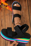 Casual Rainbow Striped Elastic Strap Wedge Sandals