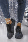 Daily Black Sparkly Sequin Lace-Up Casual Shoes