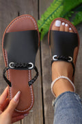 Daily Woven Strap Cut Out Round Toe Solid Color Slippers