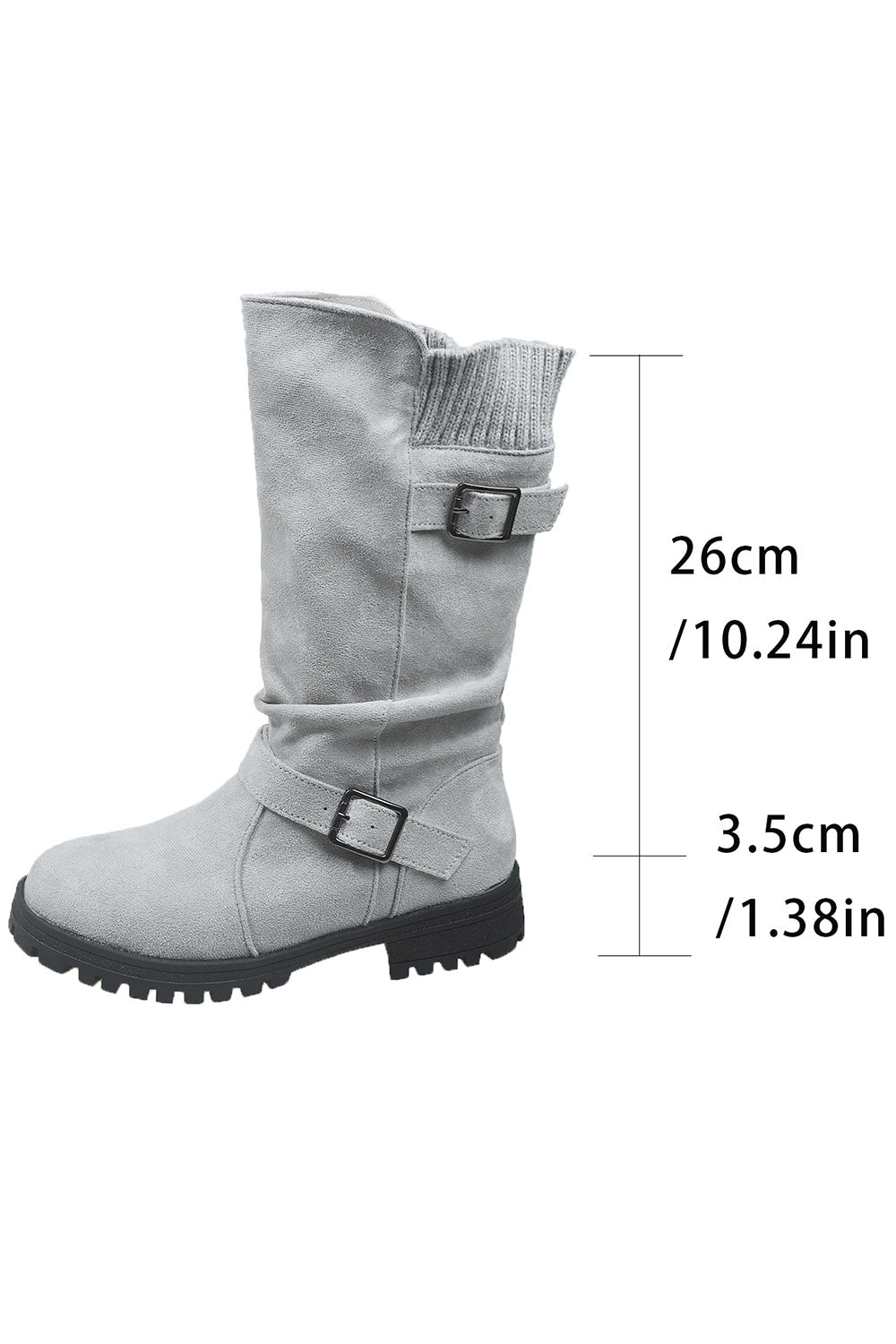 Retro Solid Color Round Toe Thick Heel Belt Buckle Suede Boots