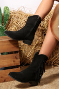 Retro Tassels Trim Zipper Round Toe Faux Suede Western Boots